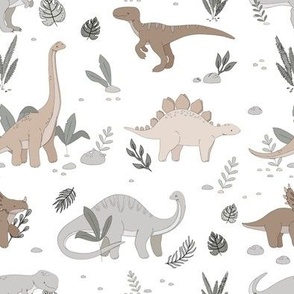 Neutral cute dinosaurs on white-Medium scale