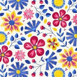 S / Colorful Folk Art Flowers