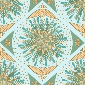 (L) Forest Biome Damask Sun, Trees, Rain, Earth, Birds and Bees Peach and Sage