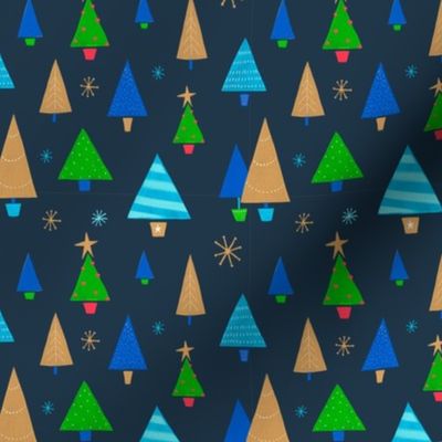 Modern Christmas Trees on Dark Navy Blue