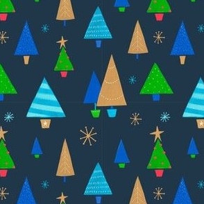 Modern Christmas Trees on Dark Navy Blue