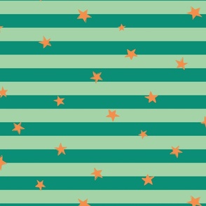green stripes with orange stars - vintage stripes - disco stripes - Stars and Stripes