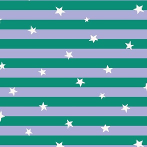 green and purple stripes with off white stars - vintage stripes - disco stripes - Stars and Stripes