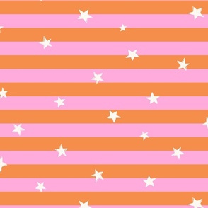 pink and orange stripes and off white  stars - vintage stripes - disco stripes - Stars and Stripes