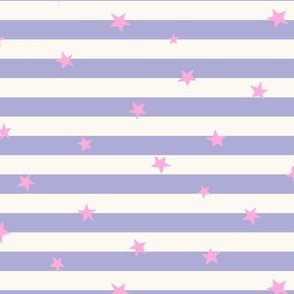 lilac and off white stripes with pink  stars - vintage stripes - disco stripes - Stars and Stripes