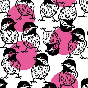 large bird with big  pink circles by art for joy lesja saramakova gajdosikova design