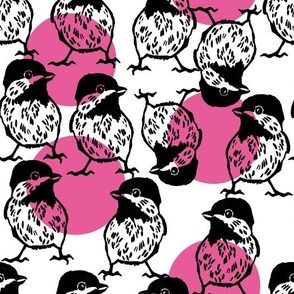 medium  bird with big  pink circles by art for joy lesja saramakova gajdosikova design