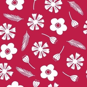 July in Bloom (medium scale) - a Floral silhouette print in mid red