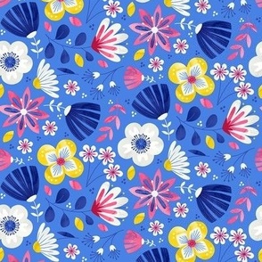 XS / Azure Blue Folk Art Flowers