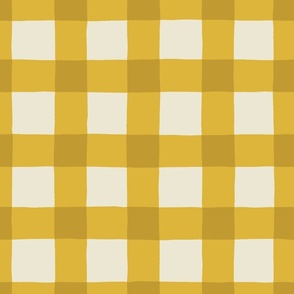 (M) Hand-drawn Gingham Cottagecore Check - Mustard Yellow on Cream