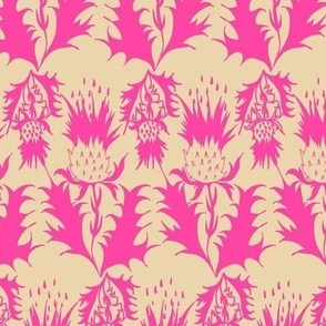 Scottish Thistles Floral Silhouettes - Hot Pink/Creamy Oatmeal - 20 inch