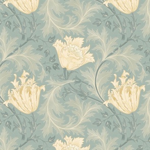 William Morris ANEMONE in mint blue cream saffron