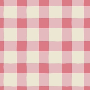 (M) Hand-drawn Gingham Cottagecore Check - Pink on Cream