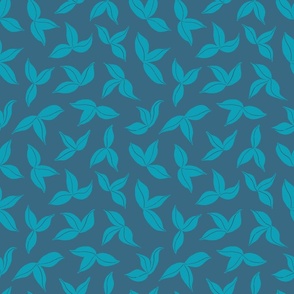 (M) Hand-drawn Clematis Leaves - Sky Blue on Denim Blue