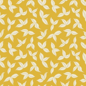 (M) Hand-drawn Clematis Leaves - Cream on Mustard Yellow
