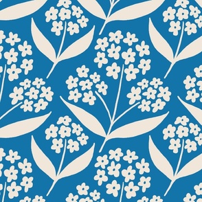 (M) Bee Happy Phlox - Cream Hand Drawn Flowers on a Methyl Blue Background