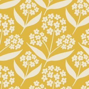 (M) Bee Happy Phlox - Cream Hand Drawn Flowers on a Mustard Yellow Background