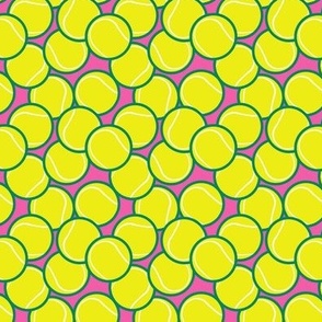 Tennis Balls Green Citron Yellow Pink Sports Fabric Medium Scale