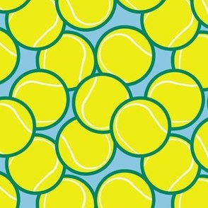 Tennis Balls Green Citron Yellow Sky Blue Sports Fabric Large Scale 