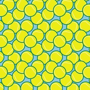 Tennis Balls Green Citron Yellow Sky Blue Sports Fabric Medium Scale