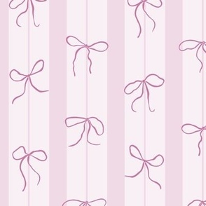 (M) Coquette pink bows on a vertical stripes background