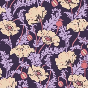 Art Nouveau poppies lavender grape