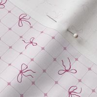 (S) Coquette pink bows on a square patterned background