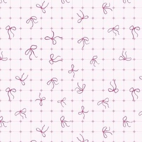 (S) Coquette pink bows on a square patterned background