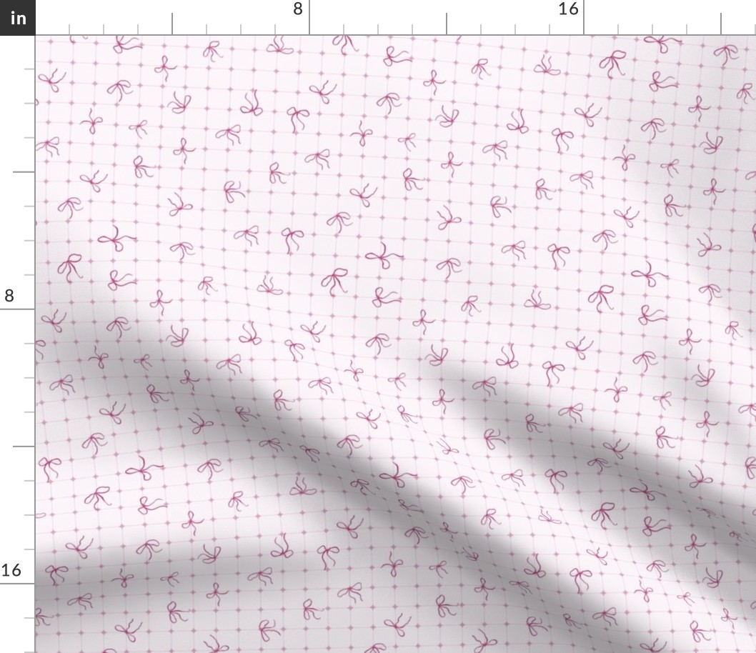 (S) Coquette pink bows on a square patterned background
