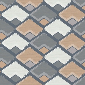 (M) horizontal rhombus in brown, ebony grey and linen white with texture on charcoal grey