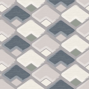 (M) horizontal rhombus in beige, linen white and slate grey with texture on grey