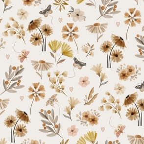 Woodsy Floral (bisque) neutral flowers, earth tone wildflowers, beige gray cream taupe  flower