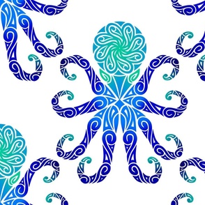 Large Tribal Octopus Blues on white