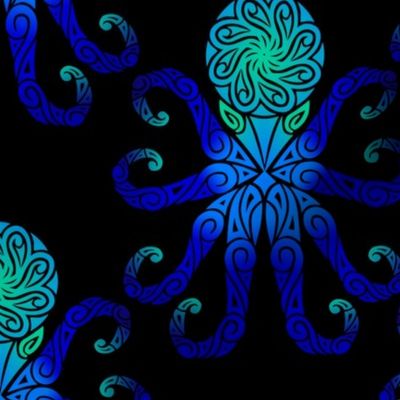 Medium Tribal Octopus Blues on Black