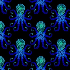 Medium Tribal Octopus Blues on Black