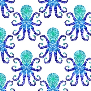 Medium Tribal Octopus Blues on White