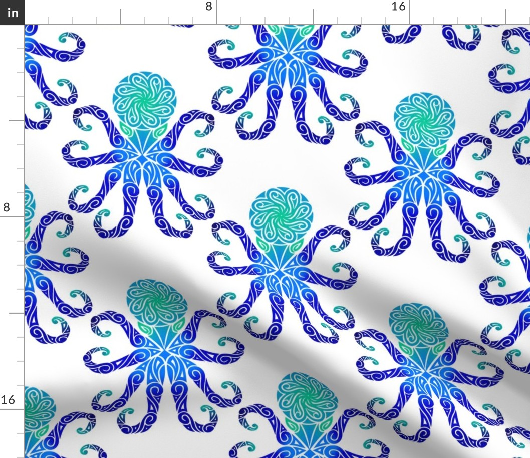 Medium Tribal Octopus Blues on White