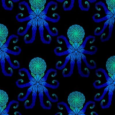 Small Tribal Octopus Blues on Black