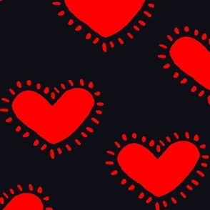 Simple and fun red heart pattern with black background