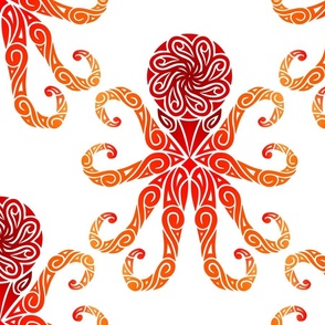 Large Fiery Tribal Octopus on White