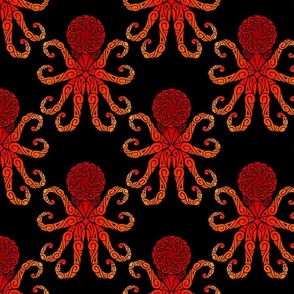 Medium Fiery Tribal Octopus on Black