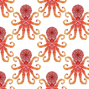 Medium Fiery Tribal Octopus on White