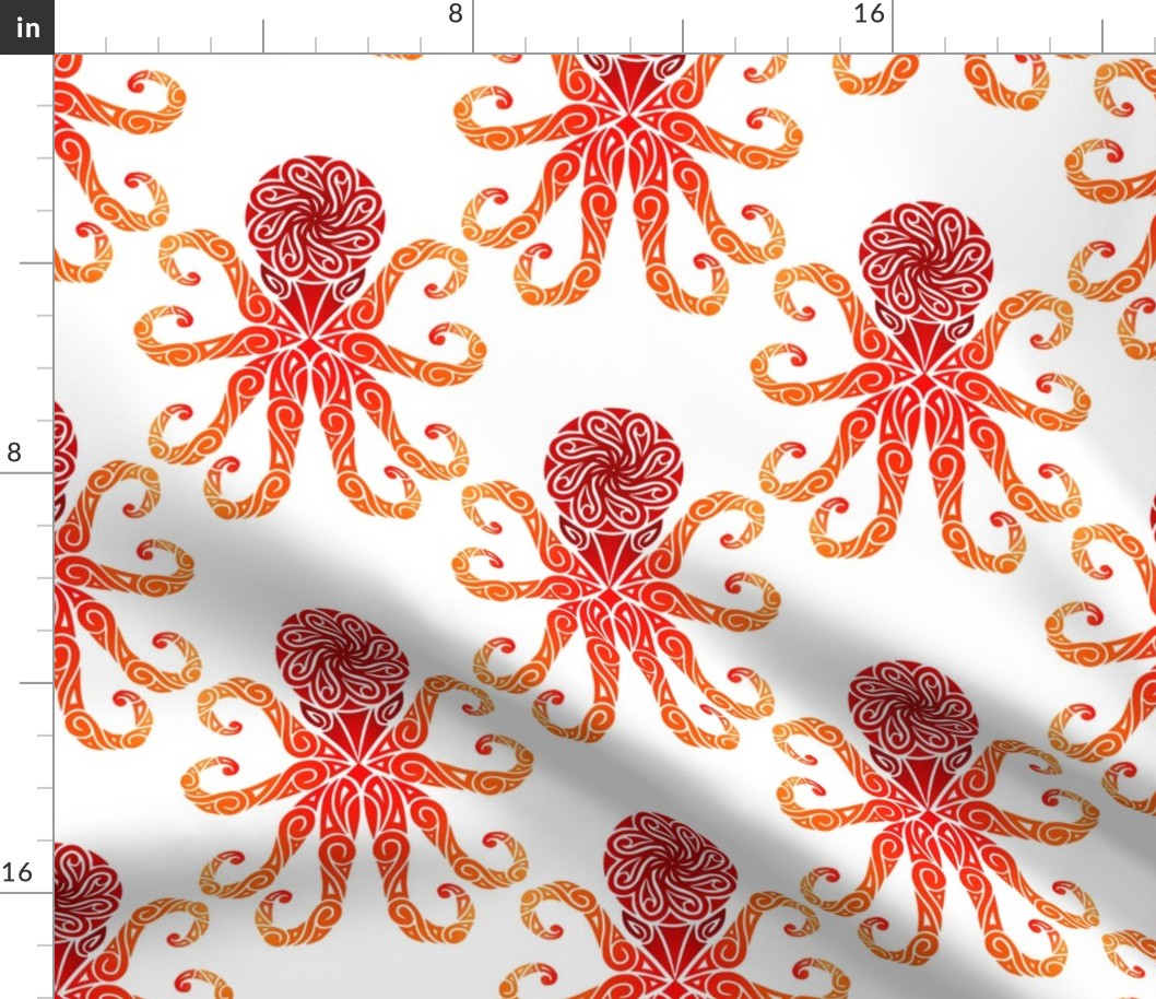 Medium Fiery Tribal Octopus on White