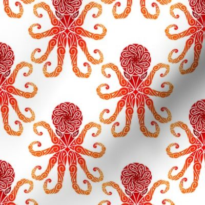 Small Fiery Tribal Octopus on White
