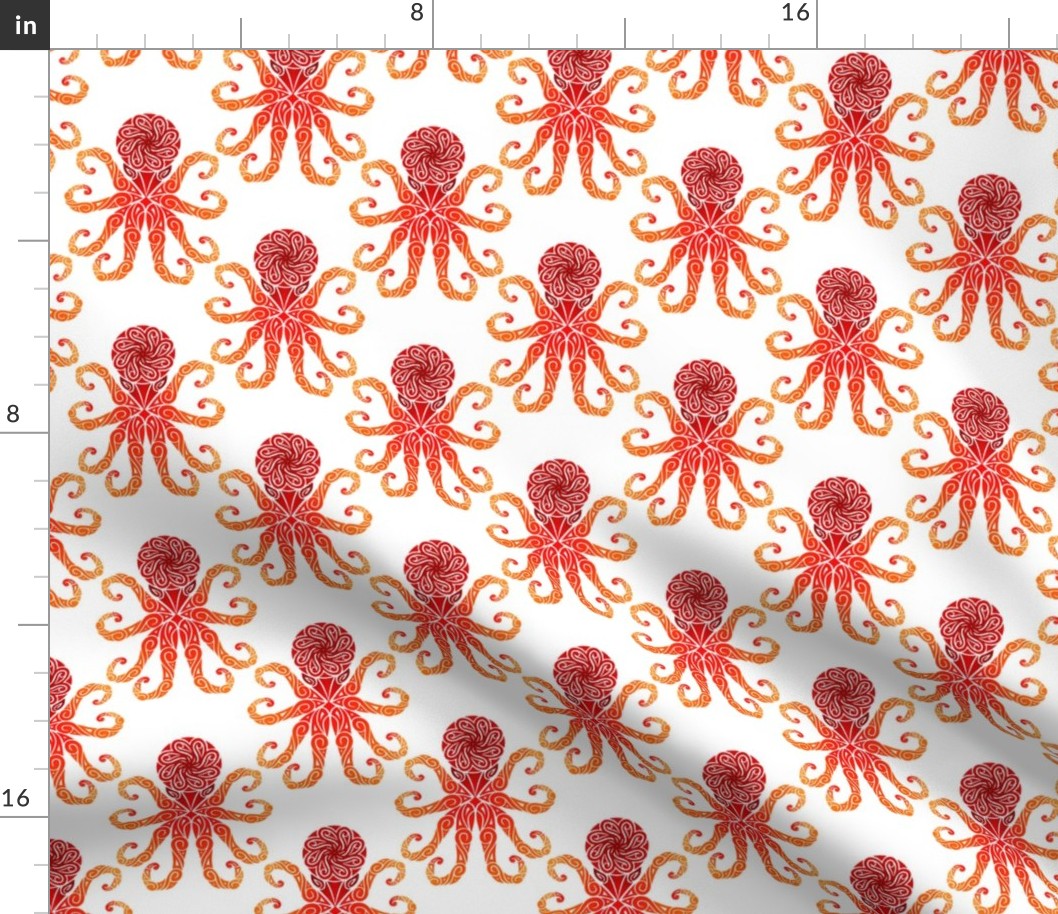 Small Fiery Tribal Octopus on White