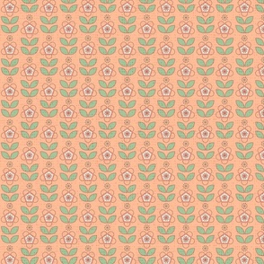Medium Retro Floral with Pantone Peach Fuzz  Ground and Faux Texture