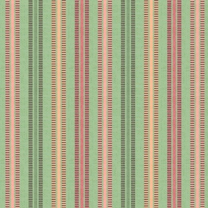 Medium  Retro Vertical Ribbon Stripe on Green Ground and Faux Texture