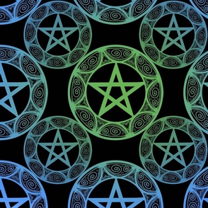 Pentagrams Blue Green  Rainbow  on Black