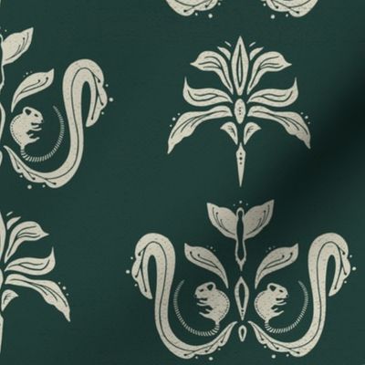 (S) Whimsigothic Witch’s Kitchen Victorian Damask in Moody Green
