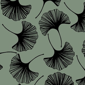 Gingko Leaves in Black and Sage Green